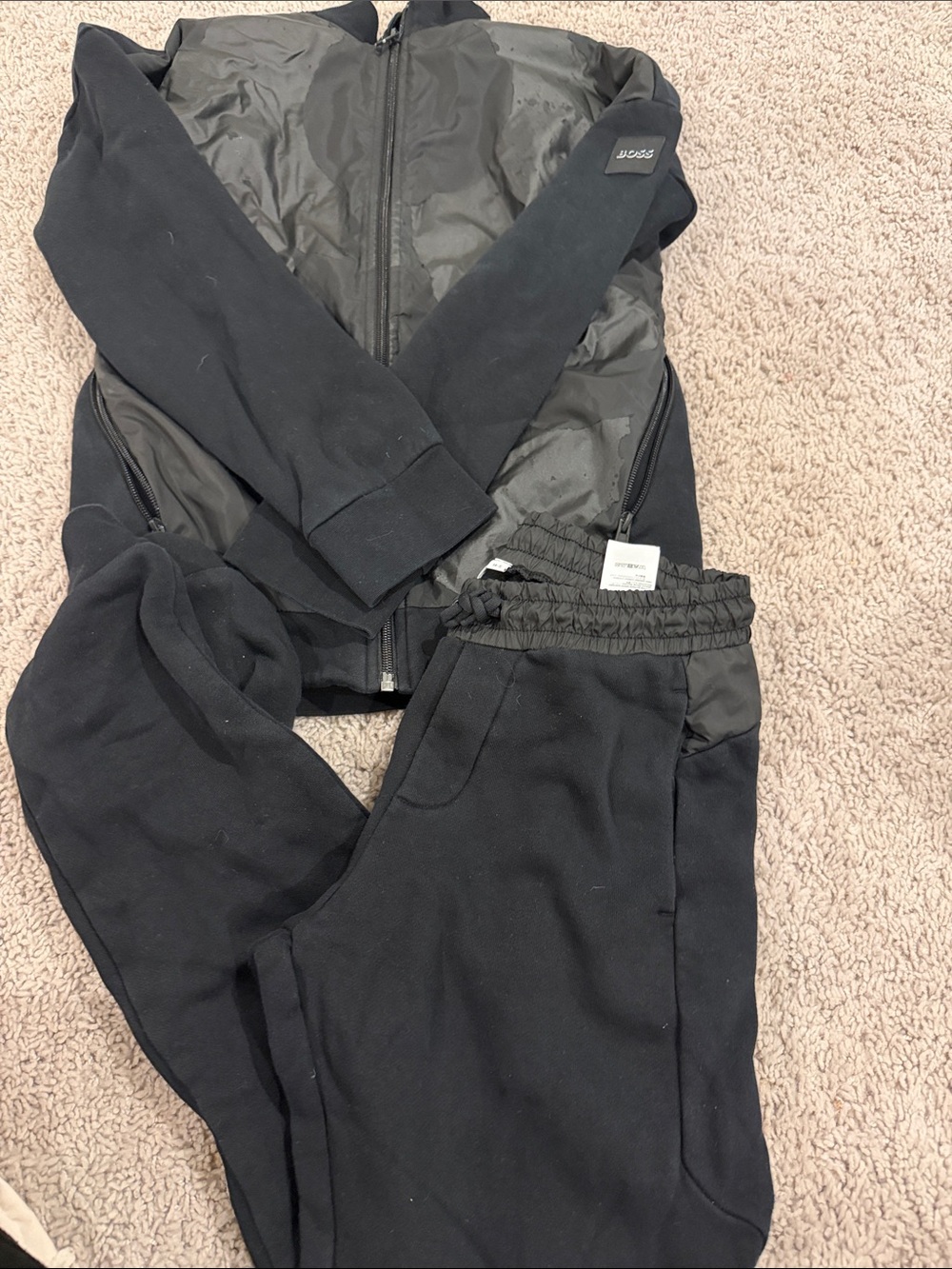 Boss Kids Black Quilted-Panel Jacket and Joggers Set
